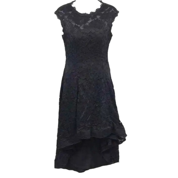 Betsy & Adam Black Lace High-Low Dress 8 Scalloped Eyelash Cutout Open Back 8 - Picture 3 of 10